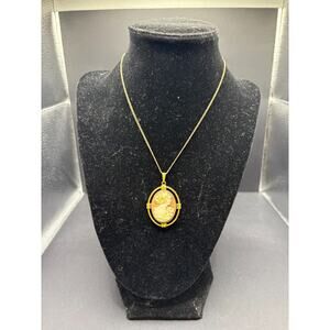 Antique ACO 12K Gold Filled Victorian Carved Shell Cameo Pendant Necklace